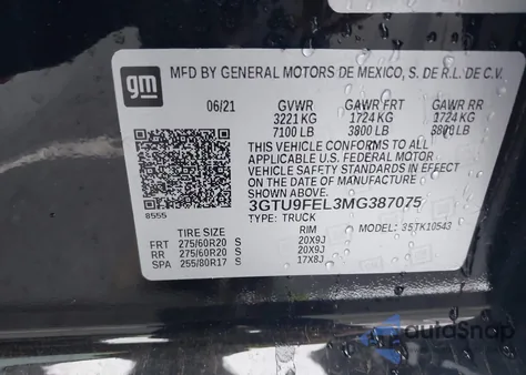 2021 GMC Sierra 1500 4Wd Short Box Denali из США, поврежденный, VIN 3GTU9FEL3MG387075